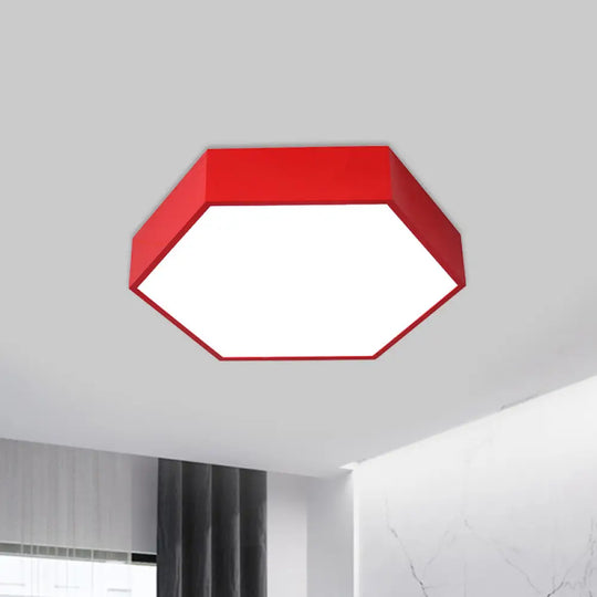 Children’s Hexagon Led Flush Ceiling Light In Macaroon Acrylic: Red/Yellow/Green Mount Lighting Red