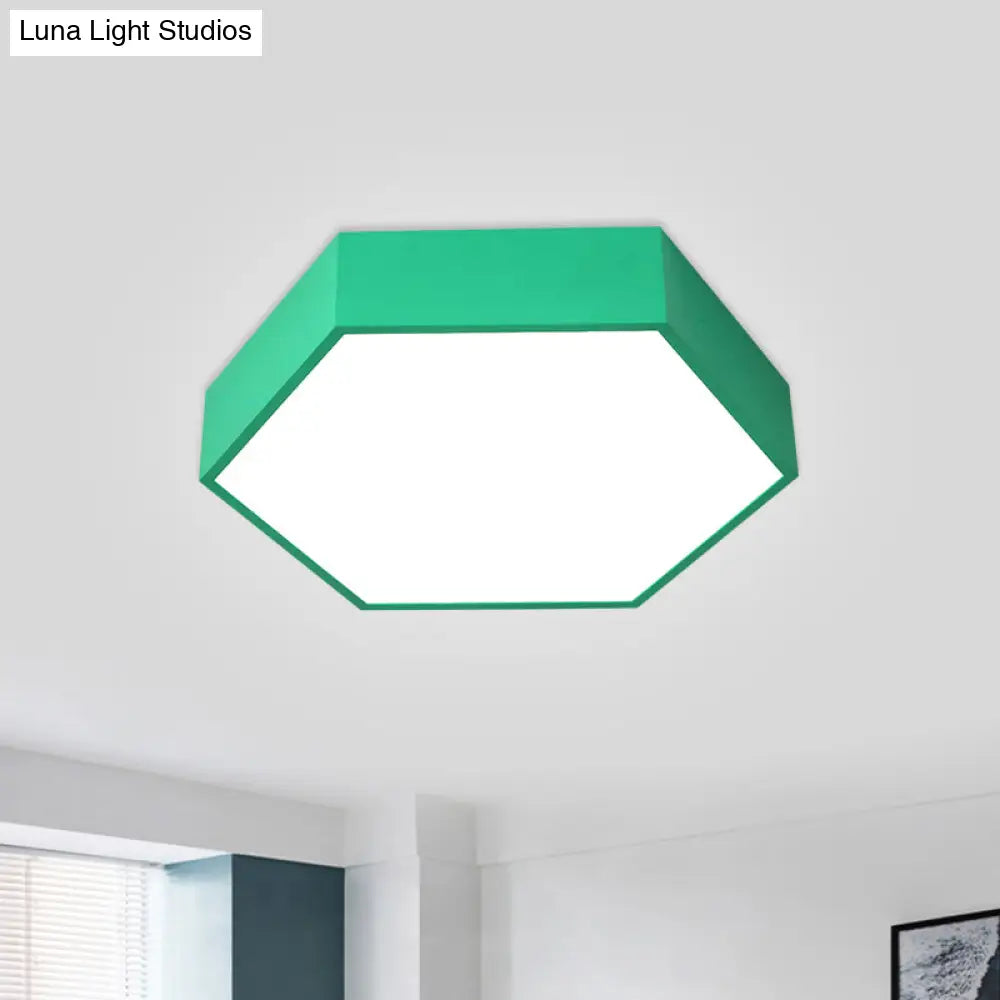 Children’s Hexagon Led Flush Ceiling Light In Macaroon Acrylic: Red/Yellow/Green Mount Lighting