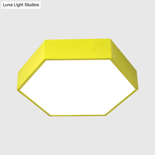 Childrens Hexagon Led Flush Ceiling Light In Macaroon Acrylic: Red/Yellow/Green Mount Lighting