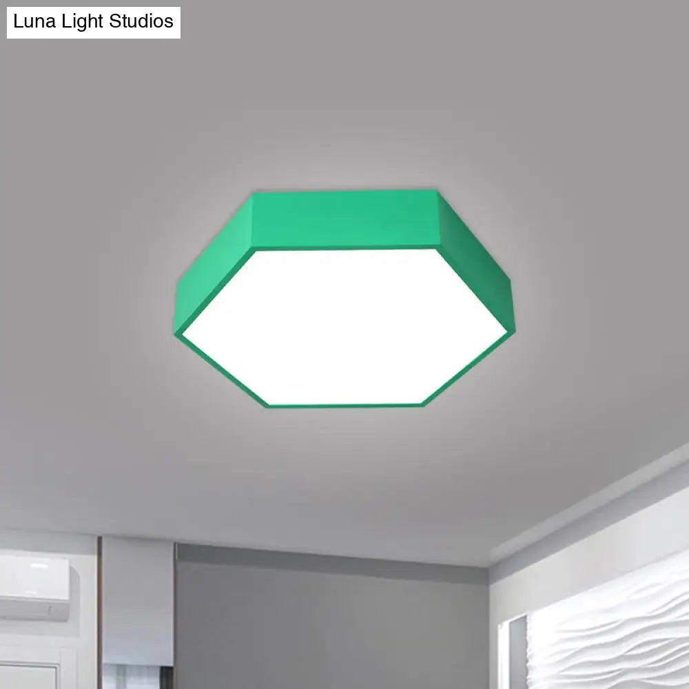 Children’s Hexagon Led Flush Ceiling Light In Macaroon Acrylic: Red/Yellow/Green Mount Lighting