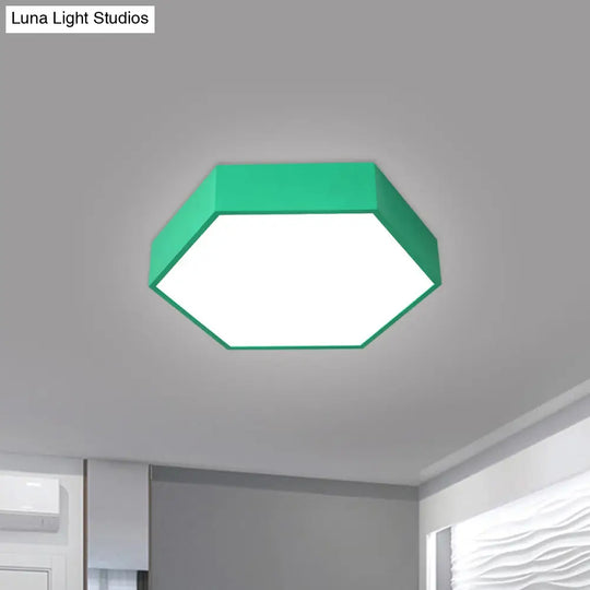 Children’s Hexagon Led Flush Ceiling Light In Macaroon Acrylic: Red/Yellow/Green Mount Lighting