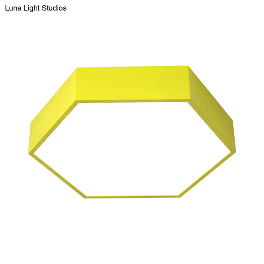 Children’s Hexagon Led Flush Ceiling Light In Macaroon Acrylic: Red/Yellow/Green Mount Lighting