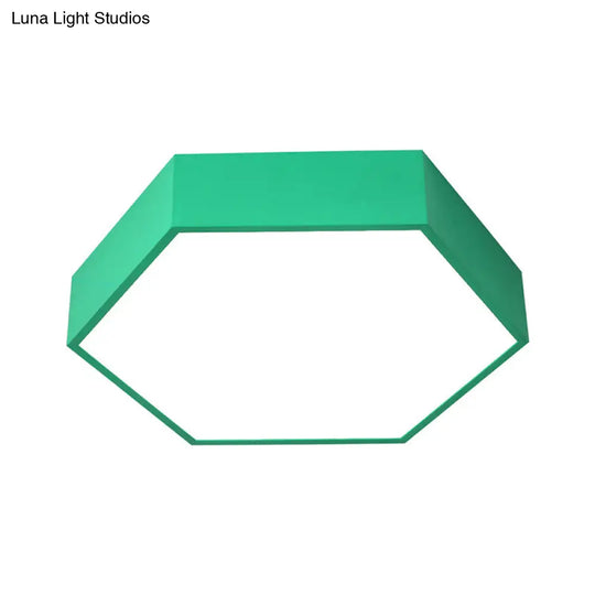 Children’s Hexagon Led Flush Ceiling Light In Macaroon Acrylic: Red/Yellow/Green Mount Lighting