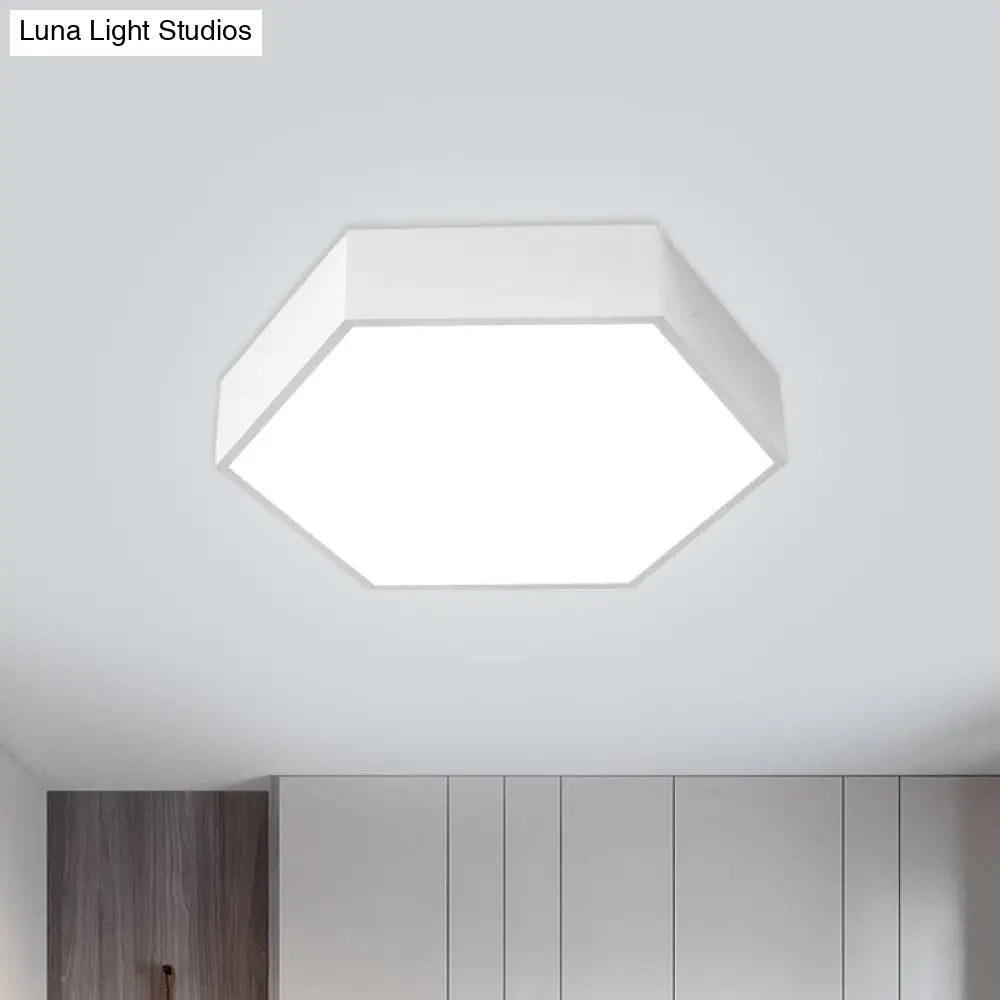 Childrens Hexagon Led Flush Ceiling Light In Macaroon Acrylic: Red/Yellow/Green Mount Lighting White