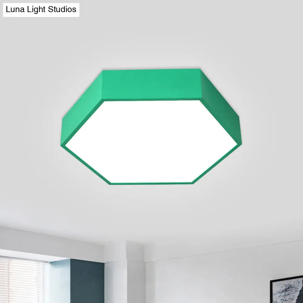 Childrens Hexagon Led Flush Ceiling Light In Macaroon Acrylic: Red/Yellow/Green Mount Lighting