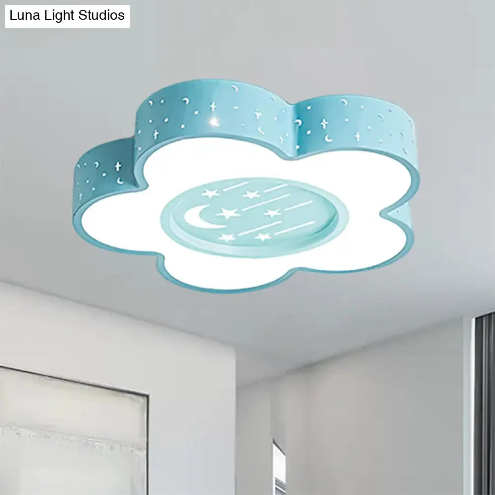 Children’s Hollow Flower Led Ceiling Mount Light With Moon And Star Cartoon Design
