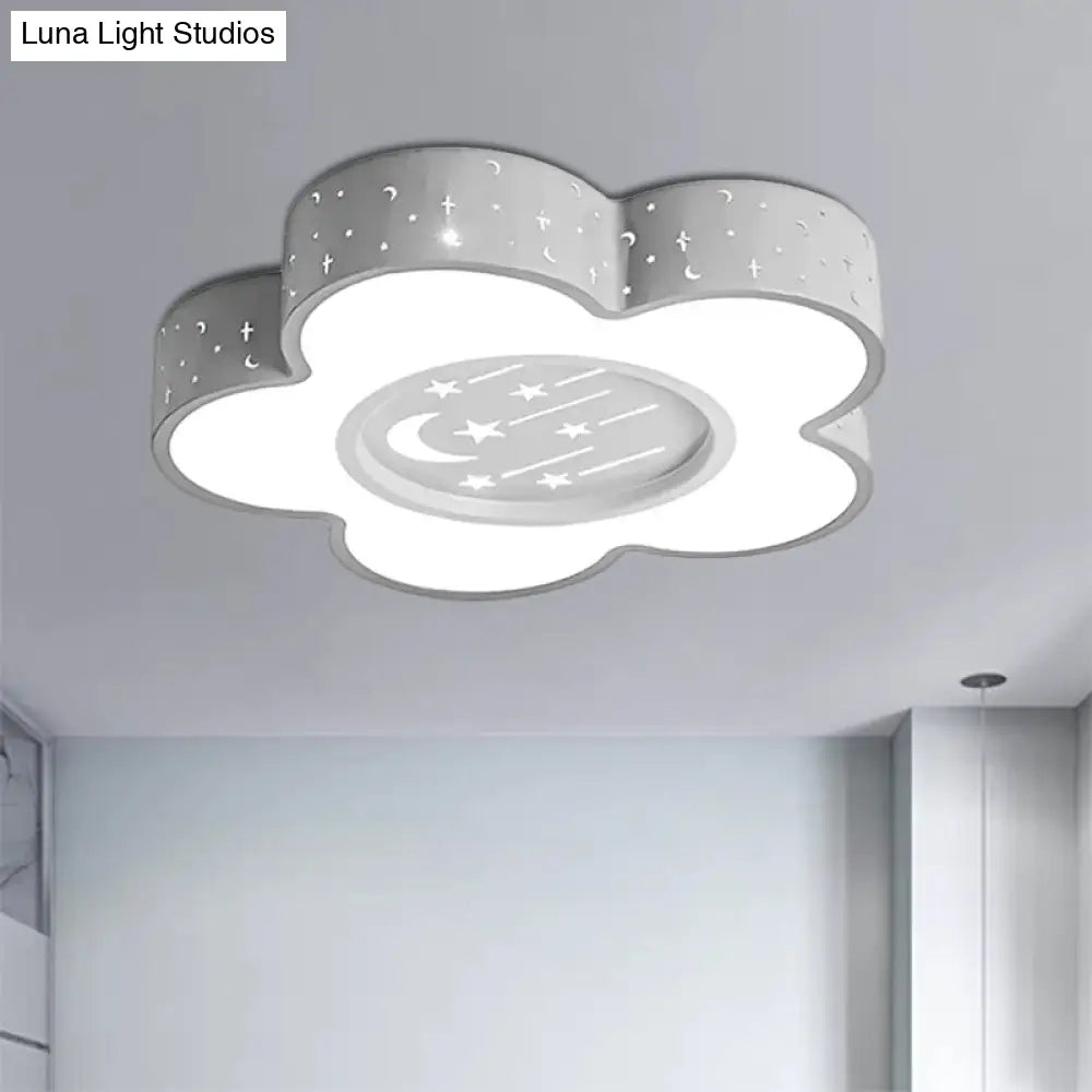 Children’s Hollow Flower Led Ceiling Mount Light With Moon And Star Cartoon Design