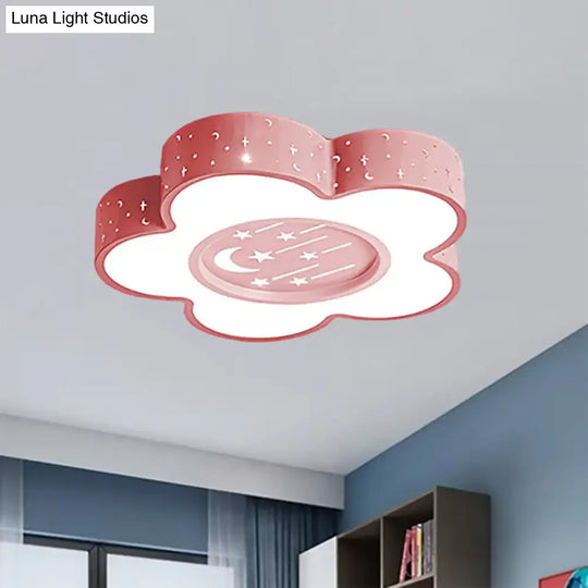 Childrens Hollow Flower Led Ceiling Mount Light With Moon And Star Cartoon Design