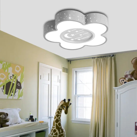 Children’s Hollow Flower Led Ceiling Mount Light With Moon And Star Cartoon Design White