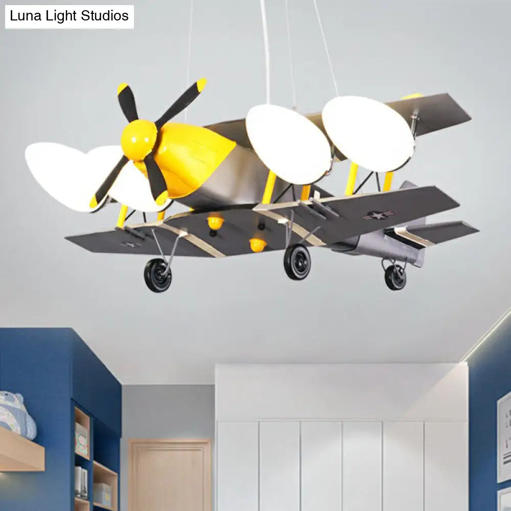 Childrens Jet Shape Metallic Led Suspension Lighting - Grey Chandelier For Childs Room