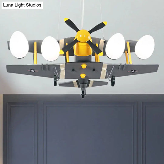 Childrens Jet Shape Metallic Led Suspension Lighting - Grey Chandelier For Childs Room