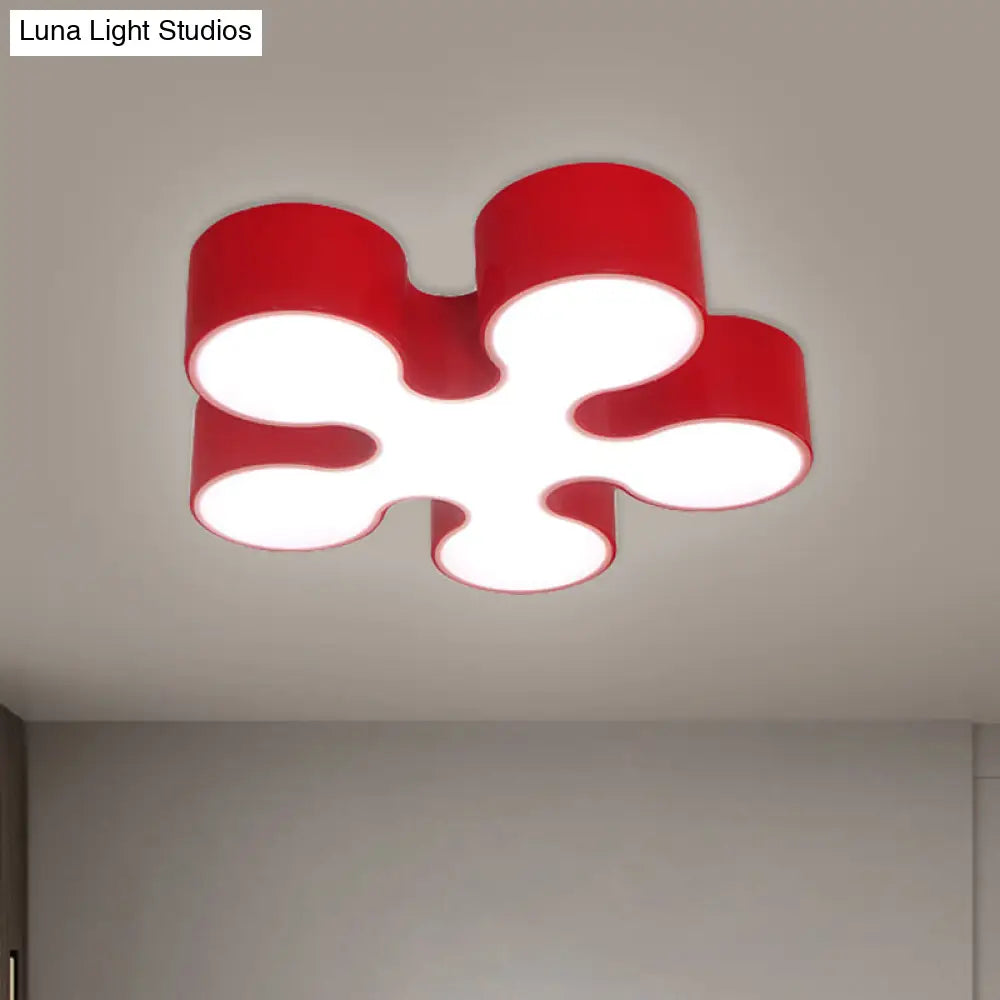 Childrens Led Blossom Ceiling Light In Blue/Red/Yellow - Acrylic Flush Mount Red