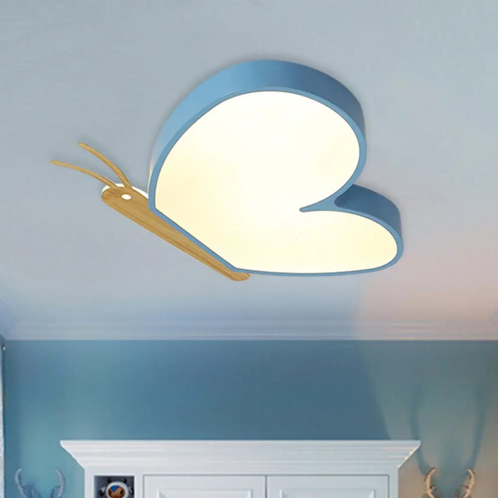 Children’s Led Ceiling Butterfly Light With Acrylic Shade - Blue/Pink/White Blue