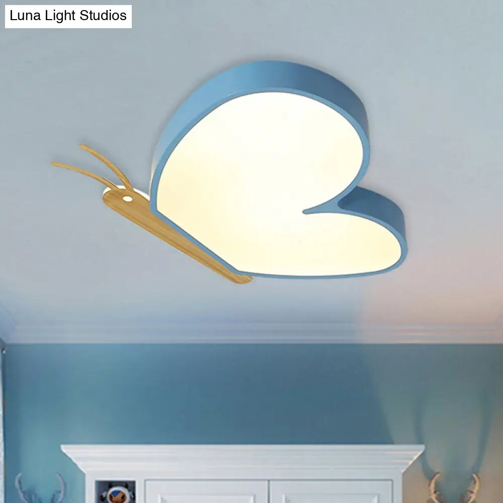 Childrens Led Ceiling Butterfly Light With Acrylic Shade - Blue/Pink/White Blue