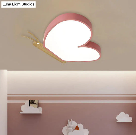 Childrens Led Ceiling Butterfly Light With Acrylic Shade - Blue/Pink/White Pink