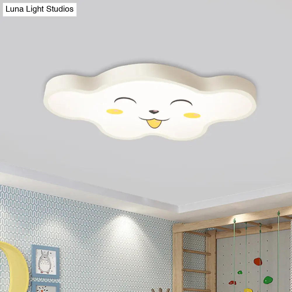 Children’s Led Ceiling Light For Kids Bedroom - Cartoon Smile/Dog Design White/Pink/Blue Flush