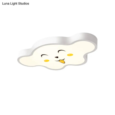 Children’s Led Ceiling Light For Kids Bedroom - Cartoon Smile/Dog Design White/Pink/Blue Flush