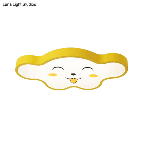 Children’s Led Ceiling Light For Kids Bedroom - Cartoon Smile/Dog Design White/Pink/Blue Flush