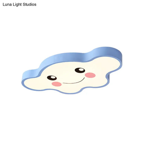 Children’s Led Ceiling Light For Kids Bedroom - Cartoon Smile/Dog Design White/Pink/Blue Flush