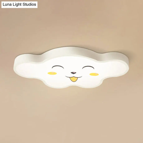 Children’s Led Ceiling Light For Kids Bedroom - Cartoon Smile/Dog Design White/Pink/Blue Flush