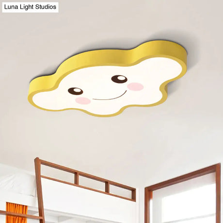 Children’s Led Ceiling Light For Kids Bedroom - Cartoon Smile/Dog Design White/Pink/Blue Flush