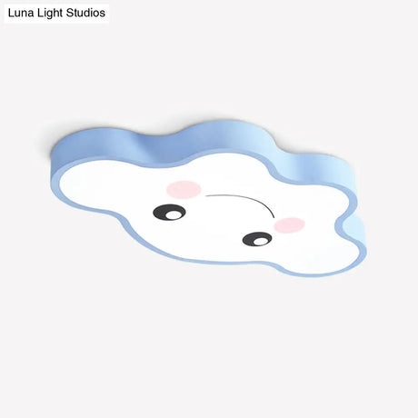 Children’s Led Ceiling Light For Kids Bedroom - Cartoon Smile/Dog Design White/Pink/Blue Flush