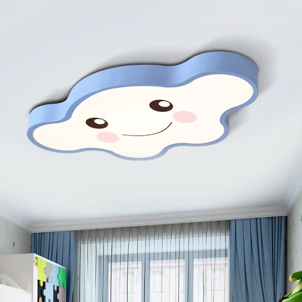 Children’s Led Ceiling Light For Kids Bedroom - Cartoon Smile/Dog Design White/Pink/Blue Flush