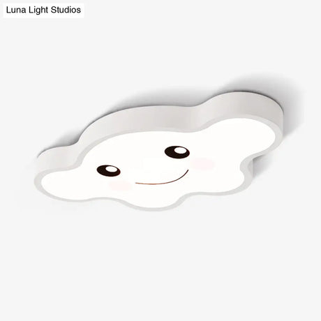 Children’s Led Ceiling Light For Kids Bedroom - Cartoon Smile/Dog Design White/Pink/Blue Flush