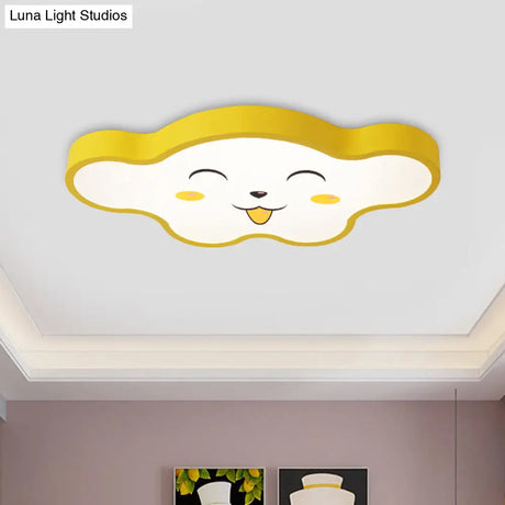 Children’s Led Ceiling Light For Kids Bedroom - Cartoon Smile/Dog Design White/Pink/Blue Flush