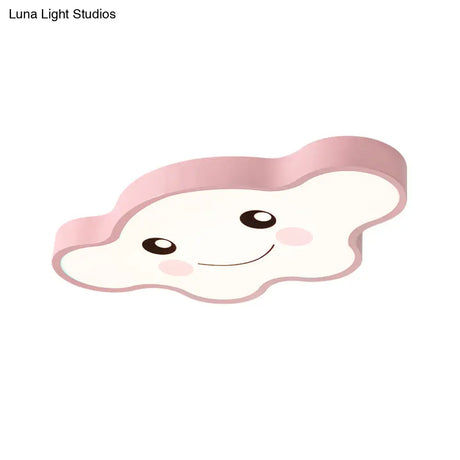 Children’s Led Ceiling Light For Kids Bedroom - Cartoon Smile/Dog Design White/Pink/Blue Flush