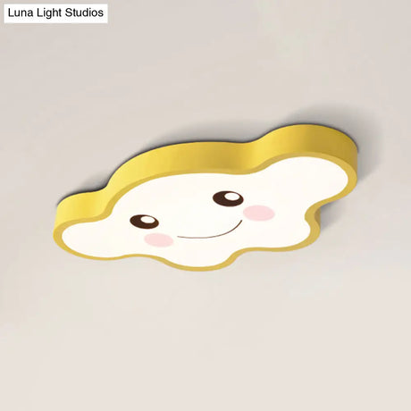 Children’s Led Ceiling Light For Kids Bedroom - Cartoon Smile/Dog Design White/Pink/Blue Flush
