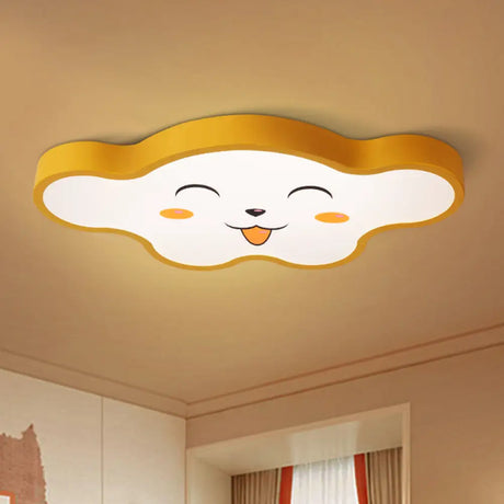 Children’s Led Ceiling Light For Kids Bedroom - Cartoon Smile/Dog Design White/Pink/Blue Flush