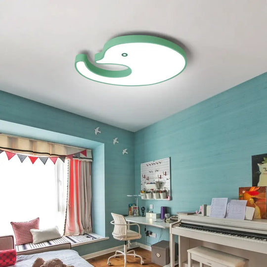 Children’s Led Dolphin Panel Ceiling Light For Lovely Cartoon Bedroom Decor Green / 20.5’ White