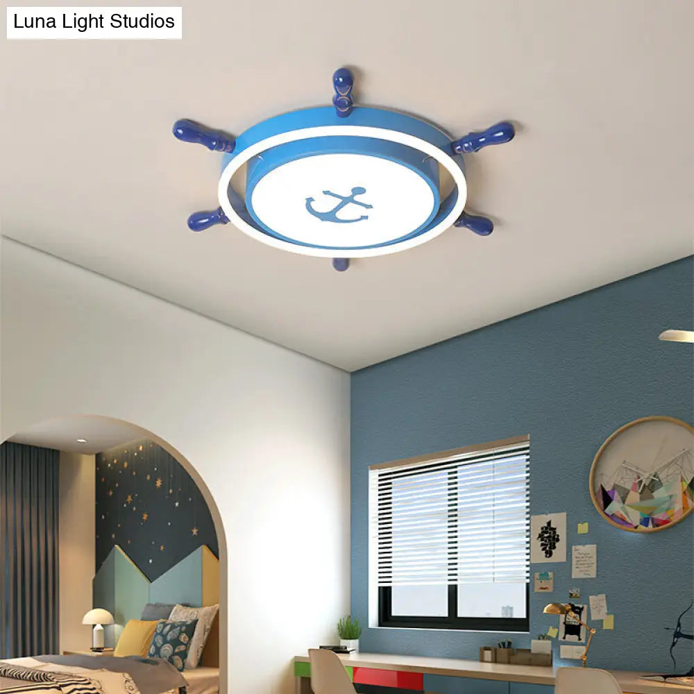 Childrens Led Flush Mount Ceiling Light - Metallic Rudder Design Blue / 21.5