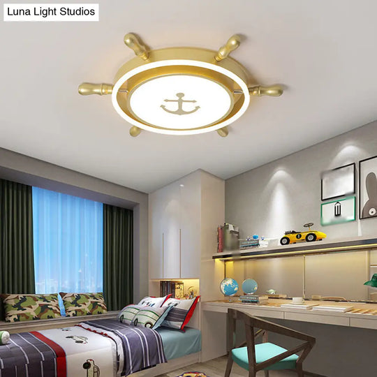 Childrens Led Flush Mount Ceiling Light - Metallic Rudder Design Gold / 21.5