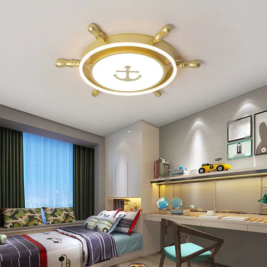 Children’s Led Flush Mount Ceiling Light - Metallic Rudder Design Gold / 21.5’