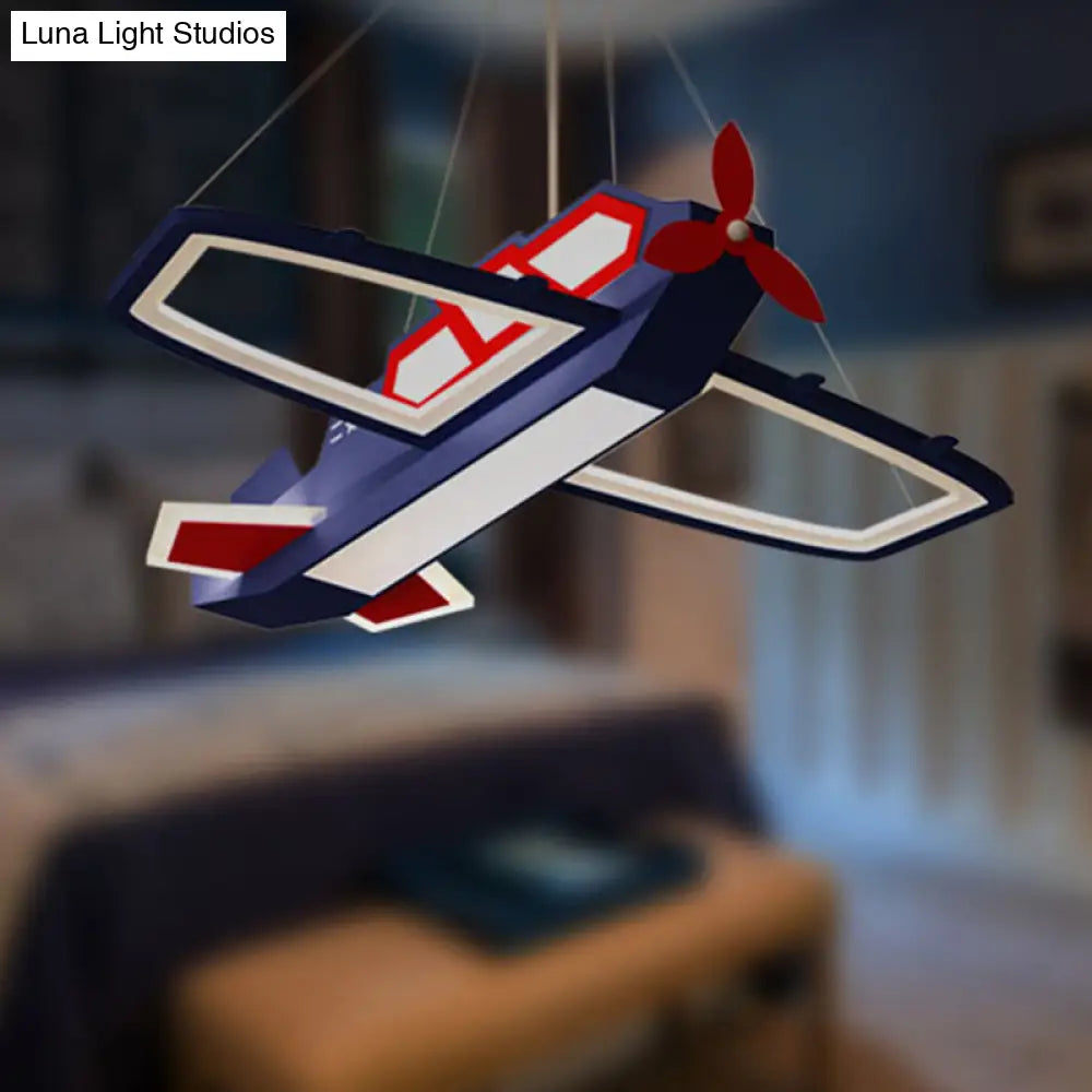 Childrens Led Metal Chandelier - Dark Blue Plane Pendant Light For Bedroom