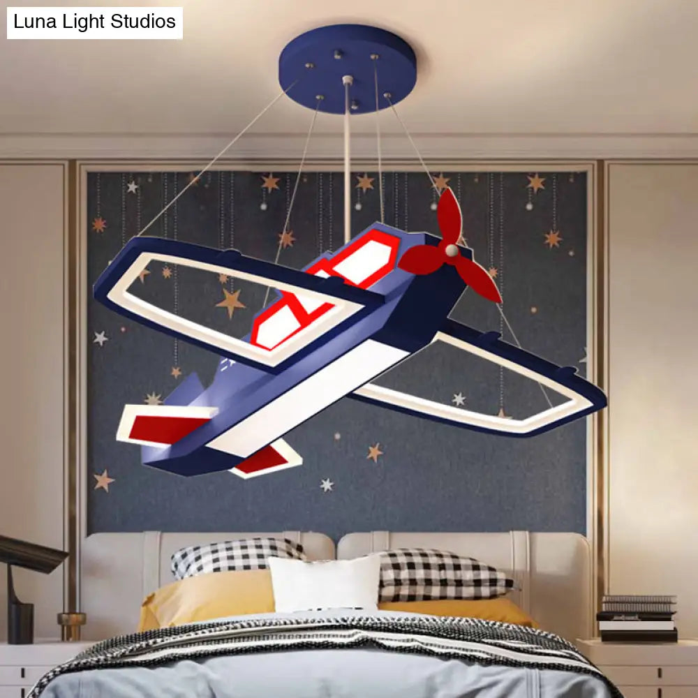 Childrens Led Metal Chandelier - Dark Blue Plane Pendant Light For Bedroom