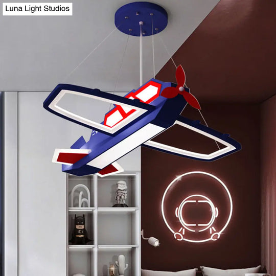 Childrens Led Metal Chandelier - Dark Blue Plane Pendant Light For Bedroom