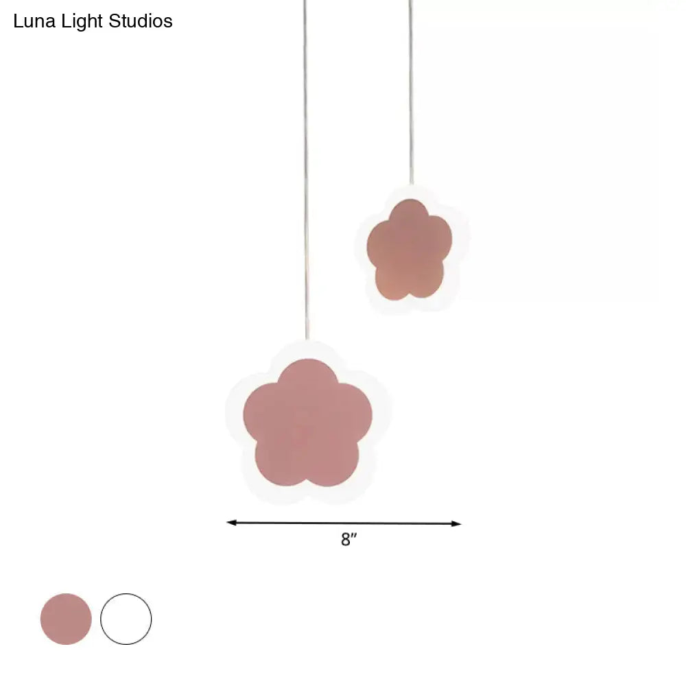 Childrens Led Pendant Light: White/Pink Flower Heart Butterfly Design With Acrylic Shade