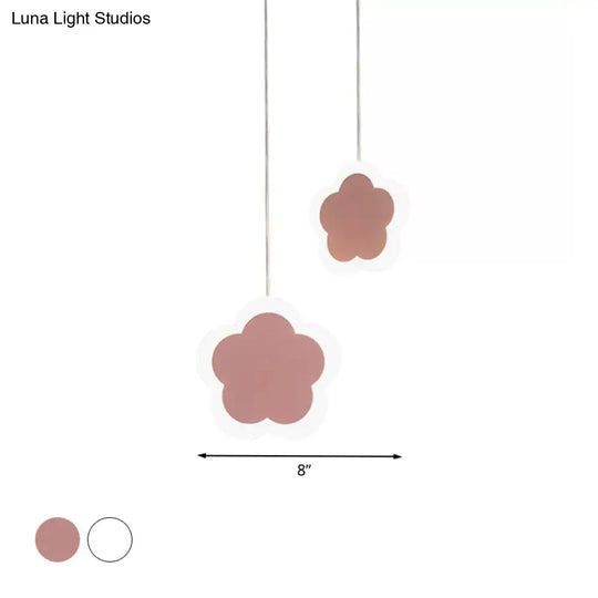 Childrens Led Pendant Light: White/Pink Flower Heart Butterfly Design With Acrylic Shade