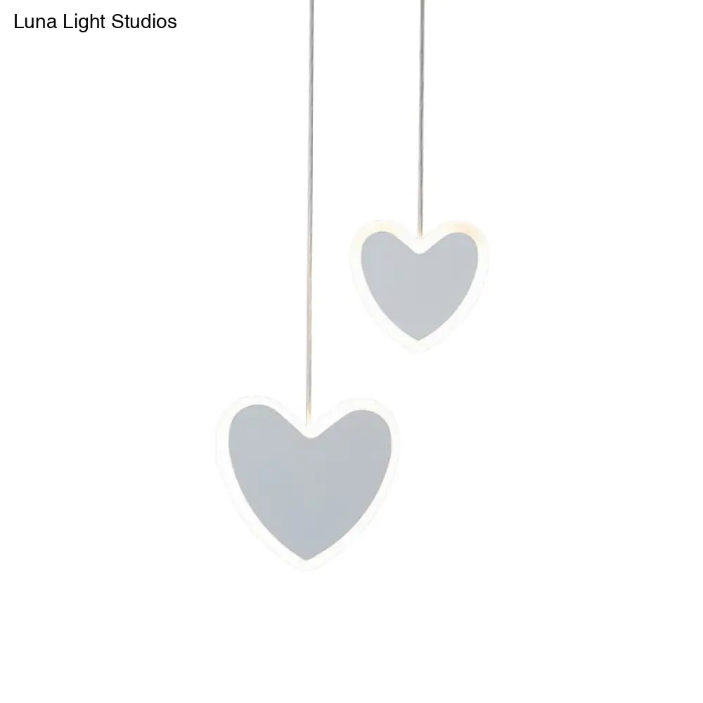 Childrens Led Pendant Light: White/Pink Flower Heart Butterfly Design With Acrylic Shade