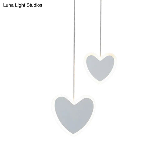 Childrens Led Pendant Light: White/Pink Flower Heart Butterfly Design With Acrylic Shade