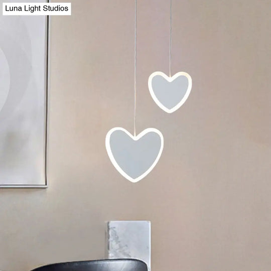 Childrens Led Pendant Light: White/Pink Flower Heart Butterfly Design With Acrylic Shade