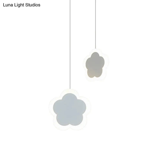 Childrens Led Pendant Light: White/Pink Flower Heart Butterfly Design With Acrylic Shade