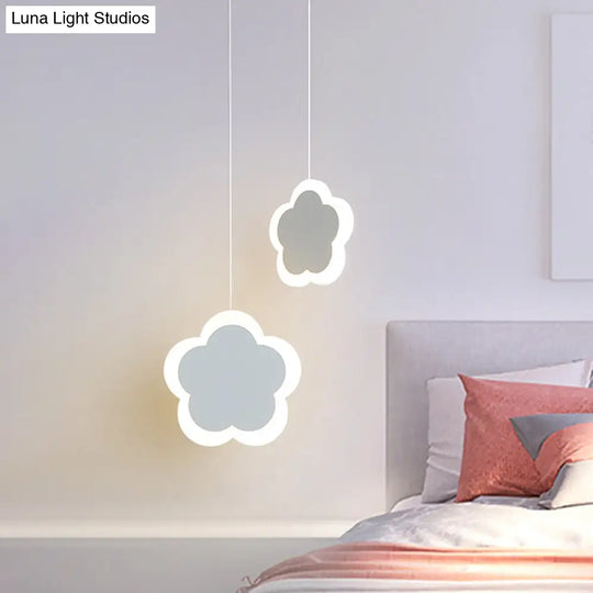 Childrens Led Pendant Light: White/Pink Flower Heart Butterfly Design With Acrylic Shade