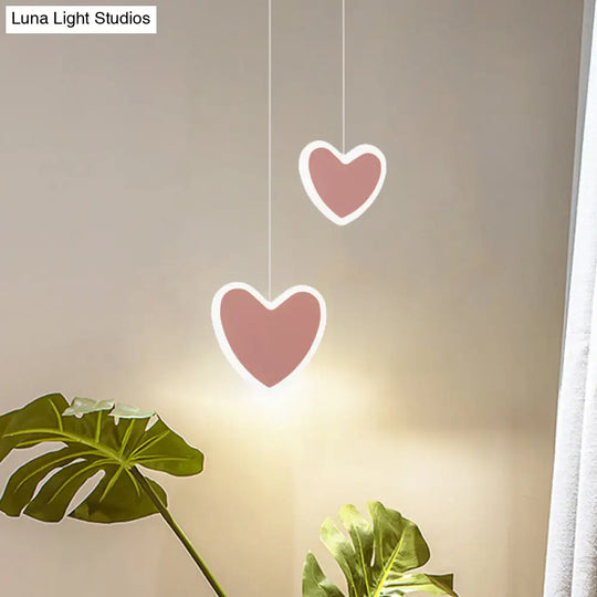 Childrens Led Pendant Light: White/Pink Flower Heart Butterfly Design With Acrylic Shade