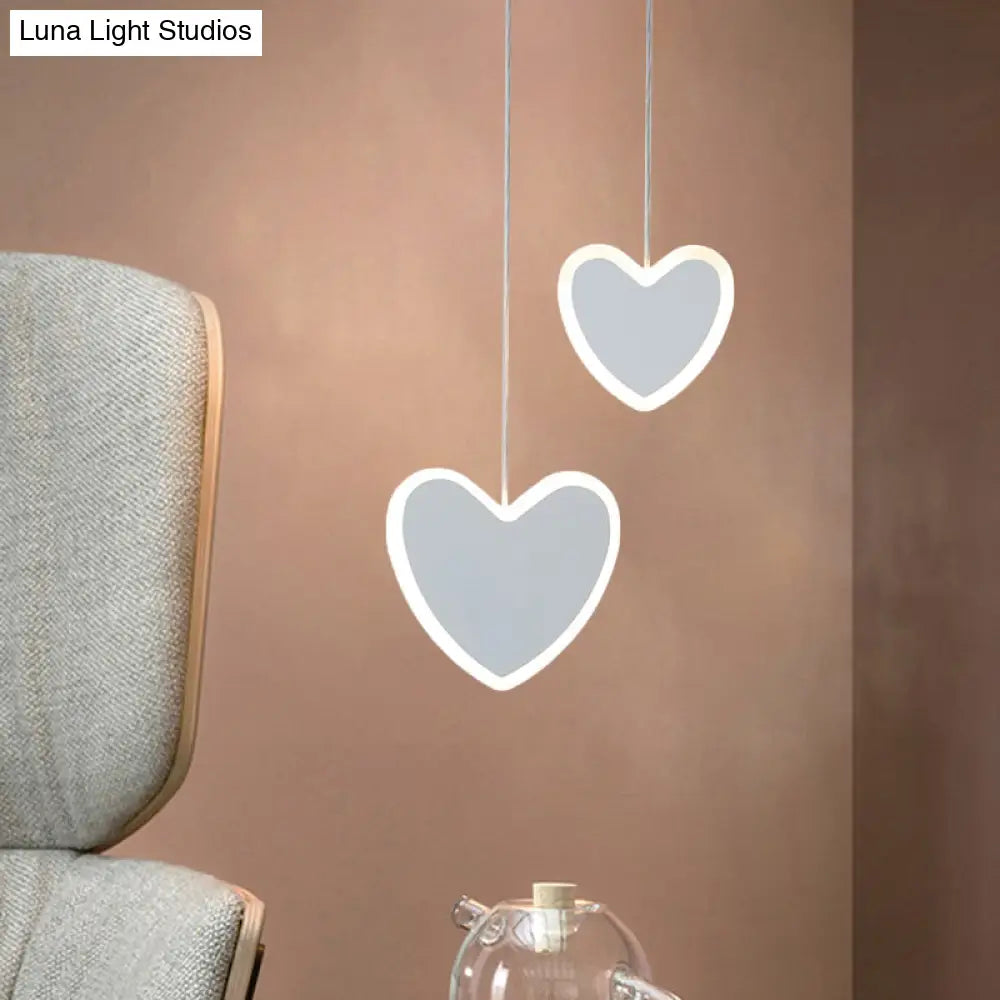 Childrens Led Pendant Light: White/Pink Flower Heart Butterfly Design With Acrylic Shade