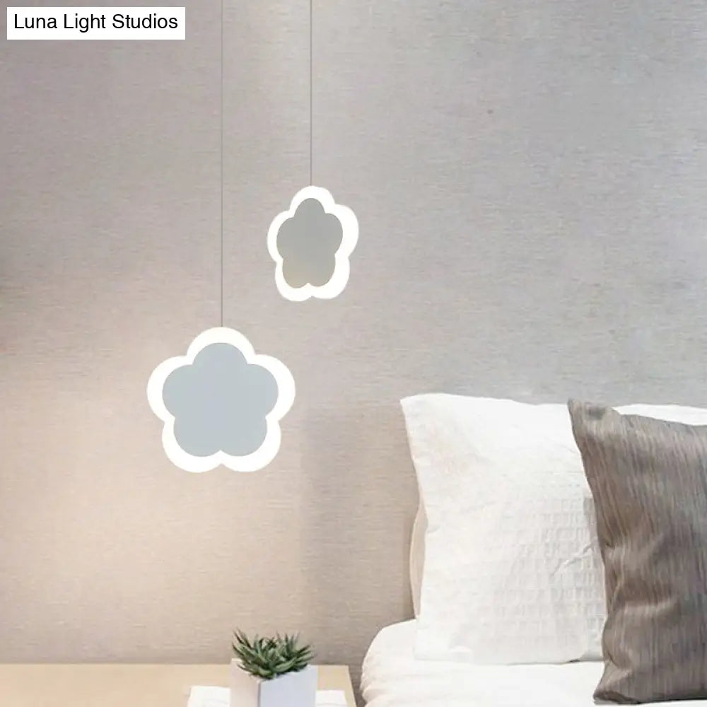 Childrens Led Pendant Light: White/Pink Flower Heart Butterfly Design With Acrylic Shade