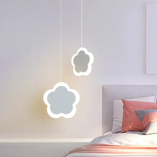 Childrens Led Pendant Light: White/Pink Flower Heart Butterfly Design With Acrylic Shade White /